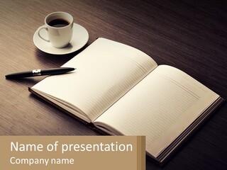 A Cup Of Coffee And A Book On A Table PowerPoint Template