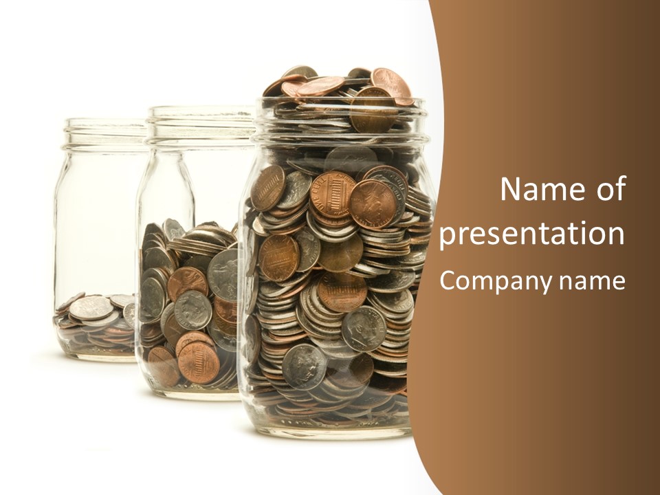 A Jar Filled With Coins Sitting On Top Of A Table PowerPoint Template