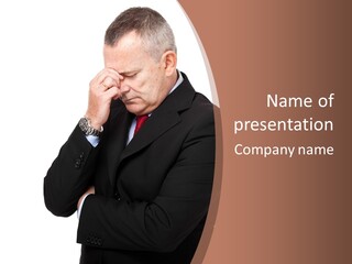 A Man In A Suit Is Holding His Hand To His Face PowerPoint Template