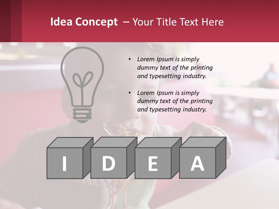 A Young Boy Eating Noodles In A Restaurant PowerPoint Template