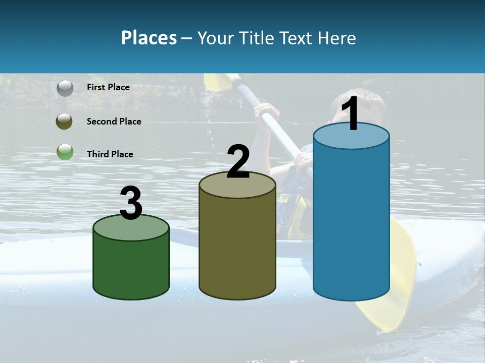 A Young Boy In A Blue Kayak With A Yellow Oar PowerPoint Template