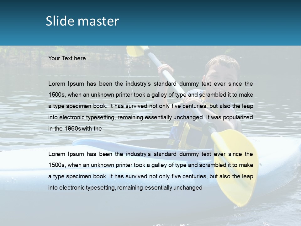 A Young Boy In A Blue Kayak With A Yellow Oar PowerPoint Template