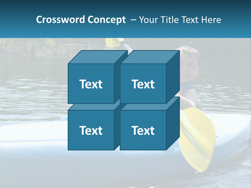 A Young Boy In A Blue Kayak With A Yellow Oar PowerPoint Template