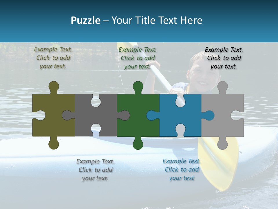 A Young Boy In A Blue Kayak With A Yellow Oar PowerPoint Template