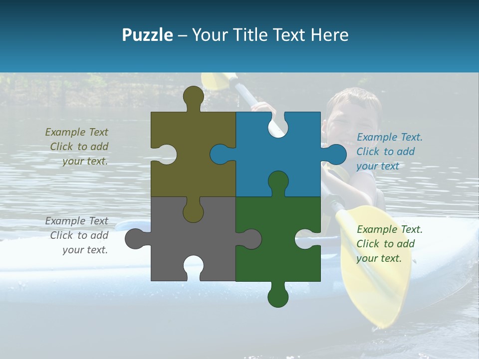 A Young Boy In A Blue Kayak With A Yellow Oar PowerPoint Template