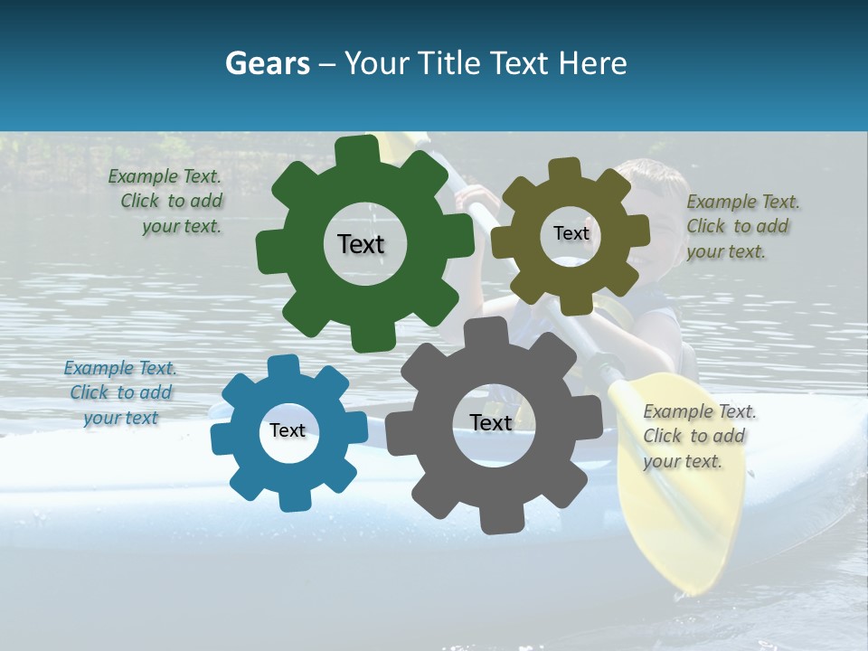 A Young Boy In A Blue Kayak With A Yellow Oar PowerPoint Template