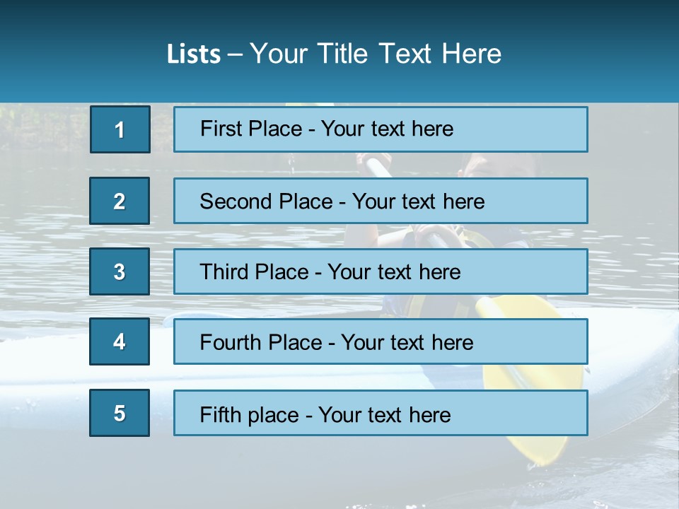 A Young Boy In A Blue Kayak With A Yellow Oar PowerPoint Template