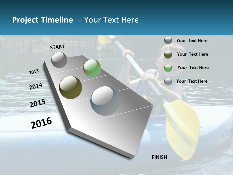 A Young Boy In A Blue Kayak With A Yellow Oar PowerPoint Template