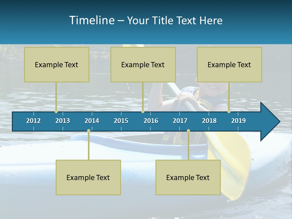 A Young Boy In A Blue Kayak With A Yellow Oar PowerPoint Template