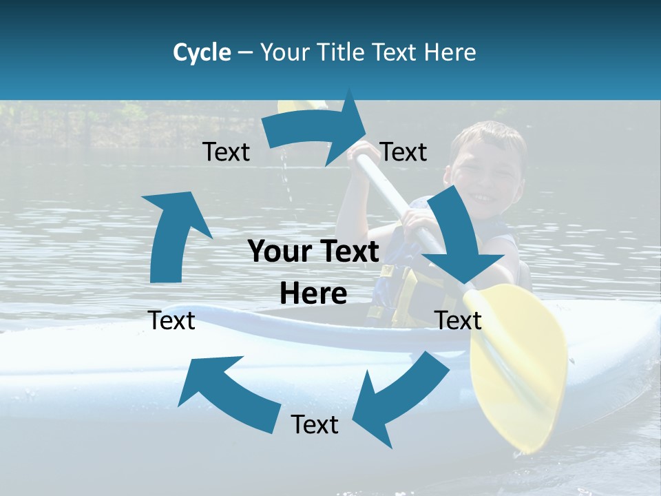 A Young Boy In A Blue Kayak With A Yellow Oar PowerPoint Template