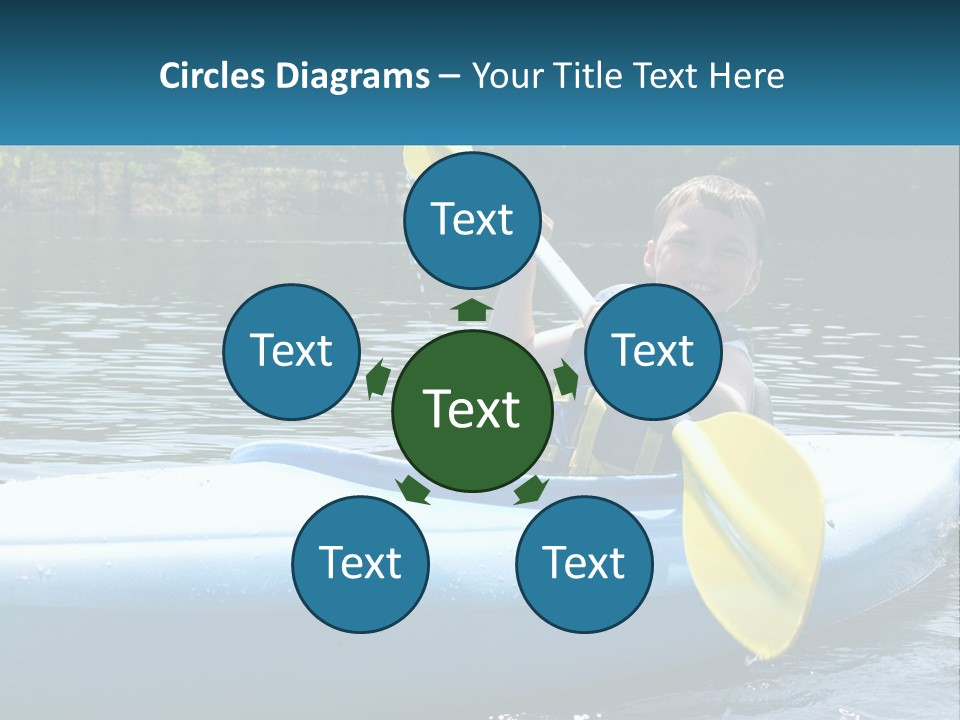 A Young Boy In A Blue Kayak With A Yellow Oar PowerPoint Template