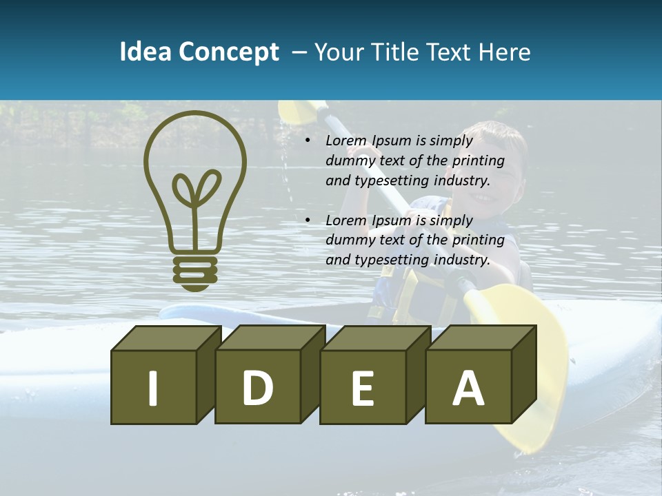 A Young Boy In A Blue Kayak With A Yellow Oar PowerPoint Template