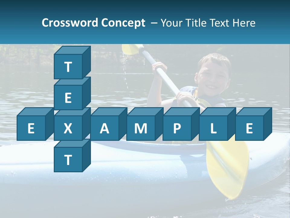 A Young Boy In A Blue Kayak With A Yellow Oar PowerPoint Template