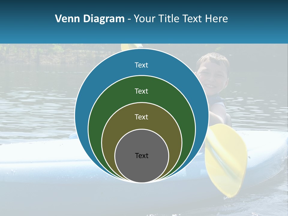 A Young Boy In A Blue Kayak With A Yellow Oar PowerPoint Template