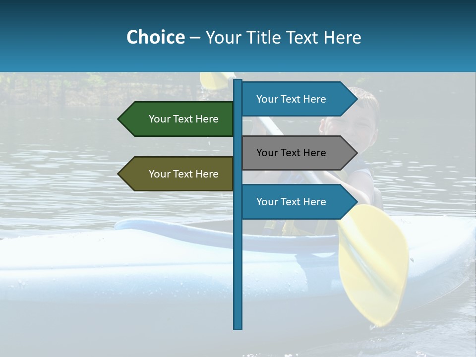 A Young Boy In A Blue Kayak With A Yellow Oar PowerPoint Template