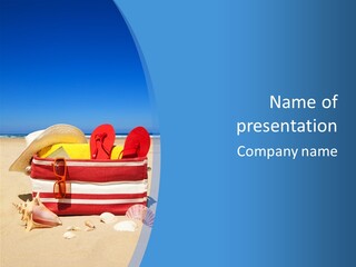 A Red And White Boat On The Beach With A Blue Sky In The Background PowerPoint Template
