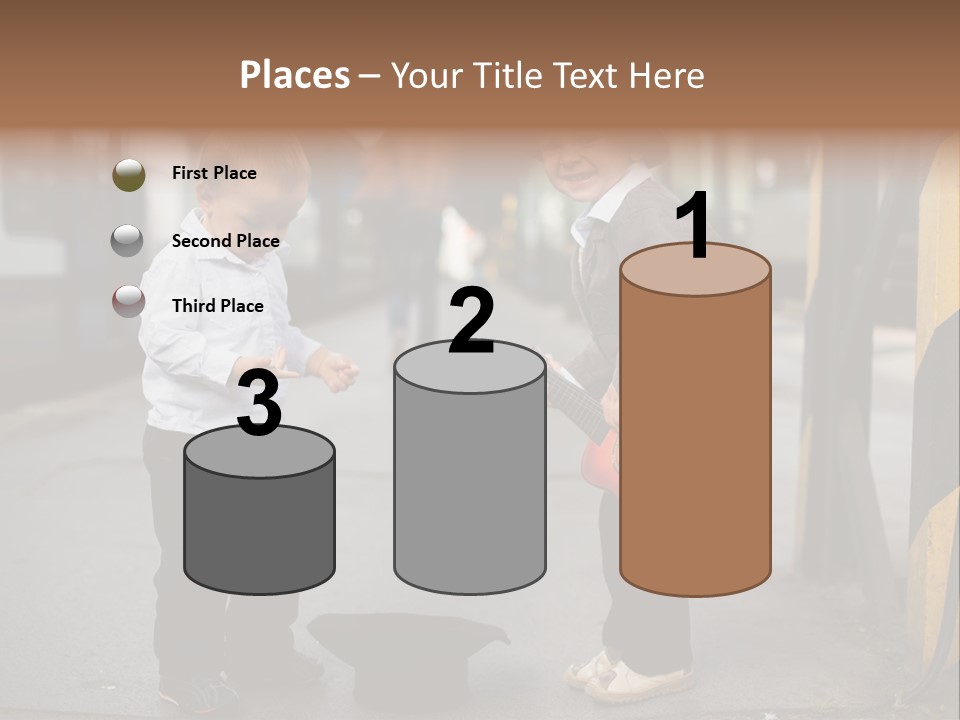 Two Young Boys Standing Next To Each Other Near A Train PowerPoint Template