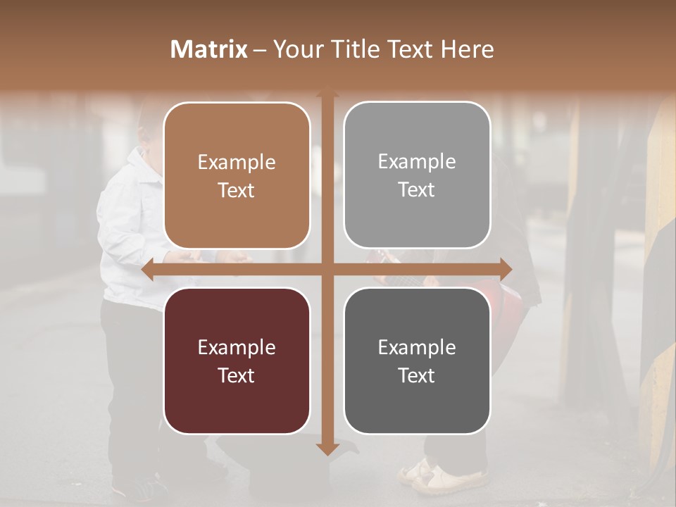 Two Young Boys Standing Next To Each Other Near A Train PowerPoint Template