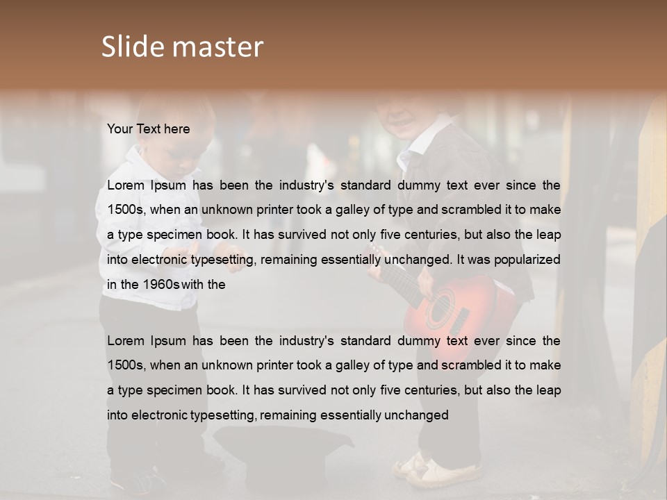 Two Young Boys Standing Next To Each Other Near A Train PowerPoint Template