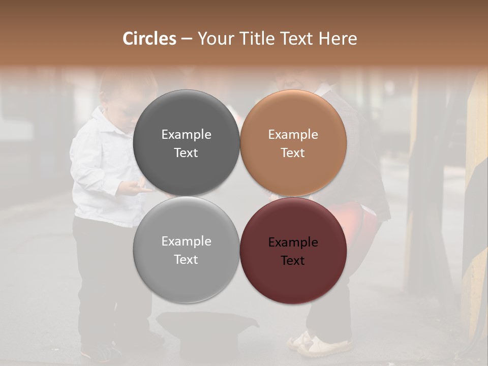 Two Young Boys Standing Next To Each Other Near A Train PowerPoint Template