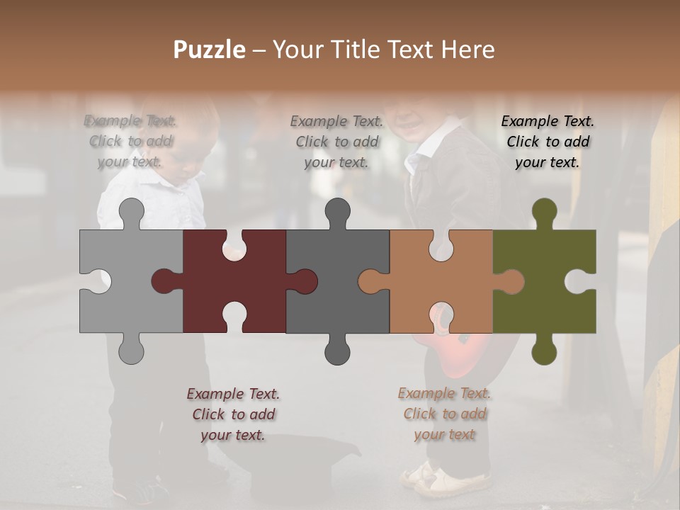 Two Young Boys Standing Next To Each Other Near A Train PowerPoint Template