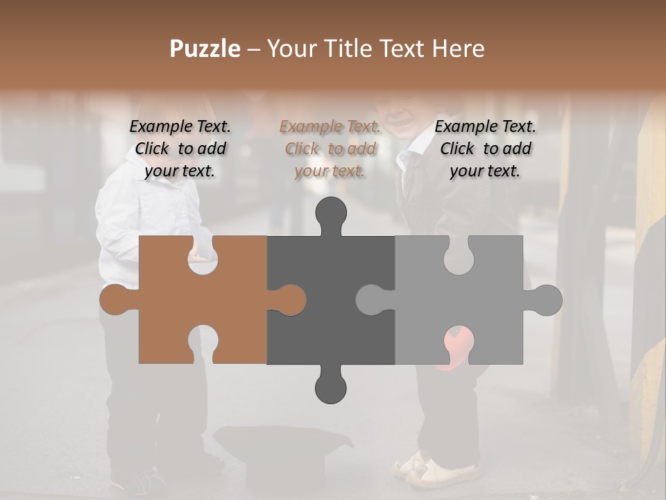 Two Young Boys Standing Next To Each Other Near A Train PowerPoint Template