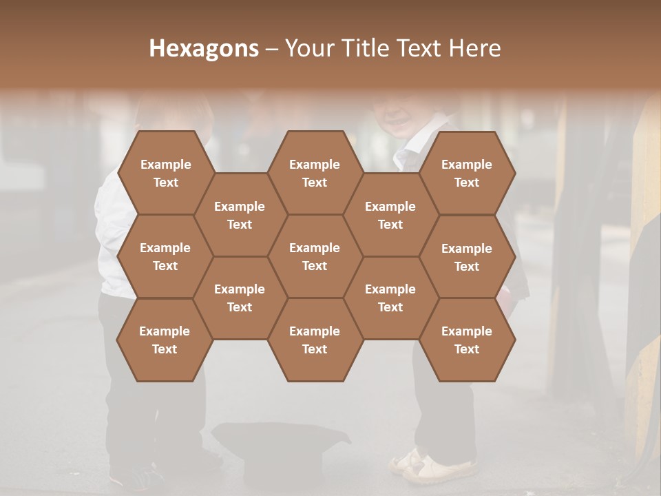 Two Young Boys Standing Next To Each Other Near A Train PowerPoint Template