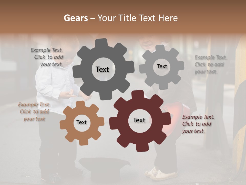 Two Young Boys Standing Next To Each Other Near A Train PowerPoint Template