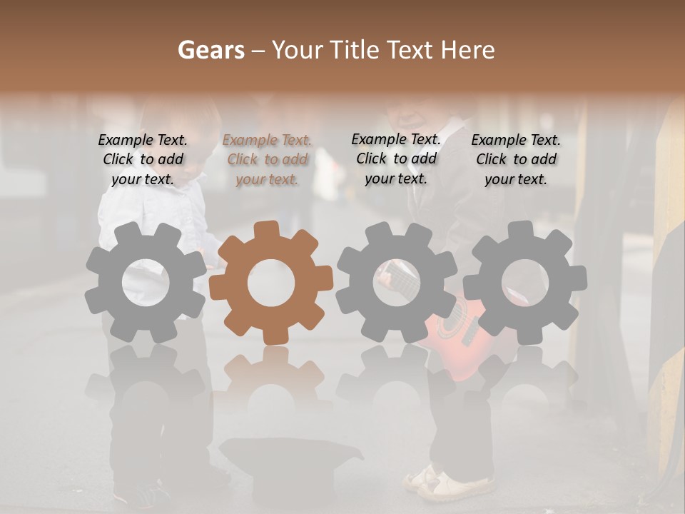 Two Young Boys Standing Next To Each Other Near A Train PowerPoint Template