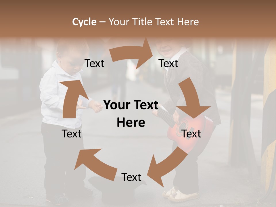 Two Young Boys Standing Next To Each Other Near A Train PowerPoint Template