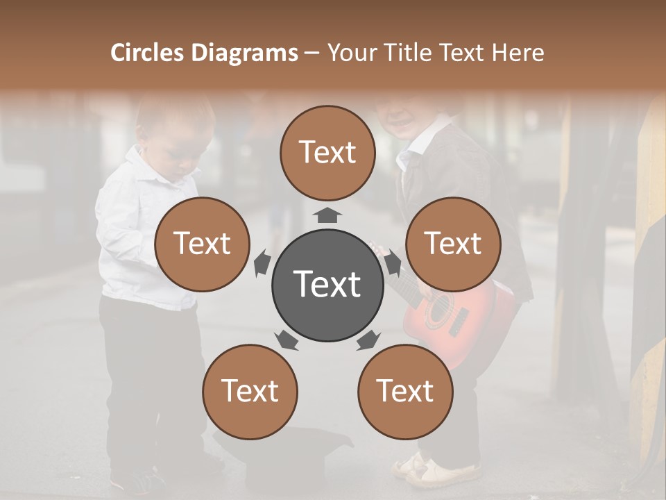 Two Young Boys Standing Next To Each Other Near A Train PowerPoint Template