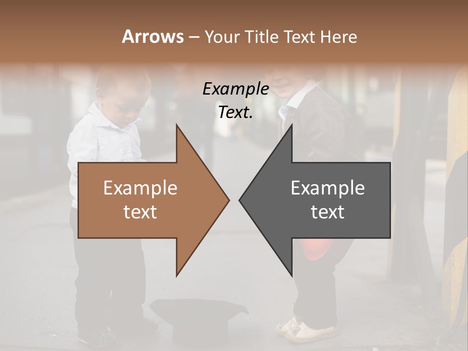 Two Young Boys Standing Next To Each Other Near A Train PowerPoint Template