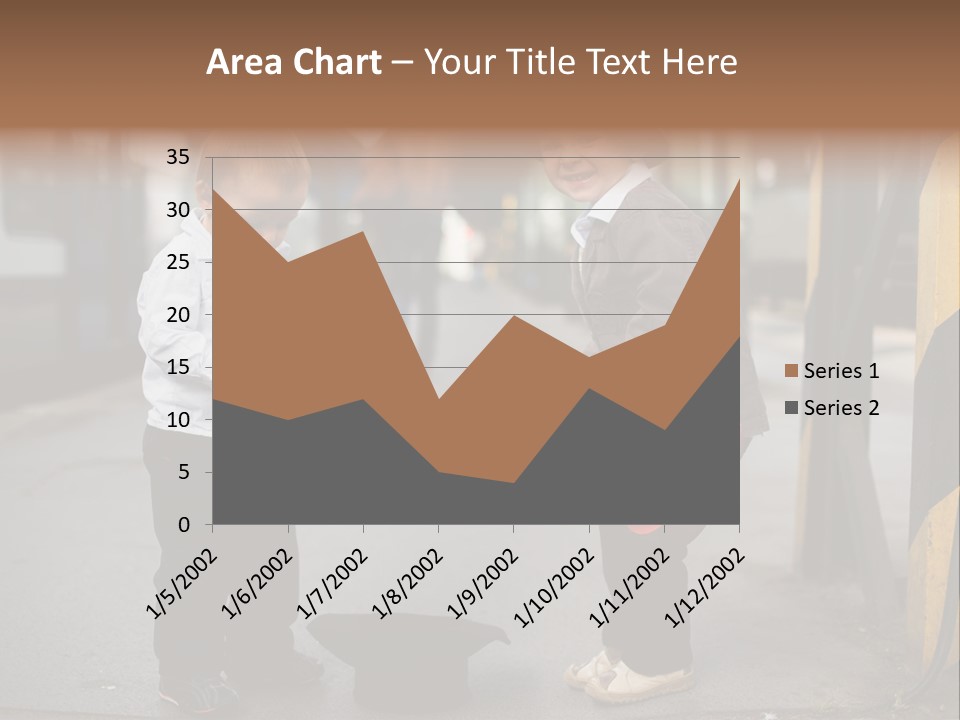 Two Young Boys Standing Next To Each Other Near A Train PowerPoint Template