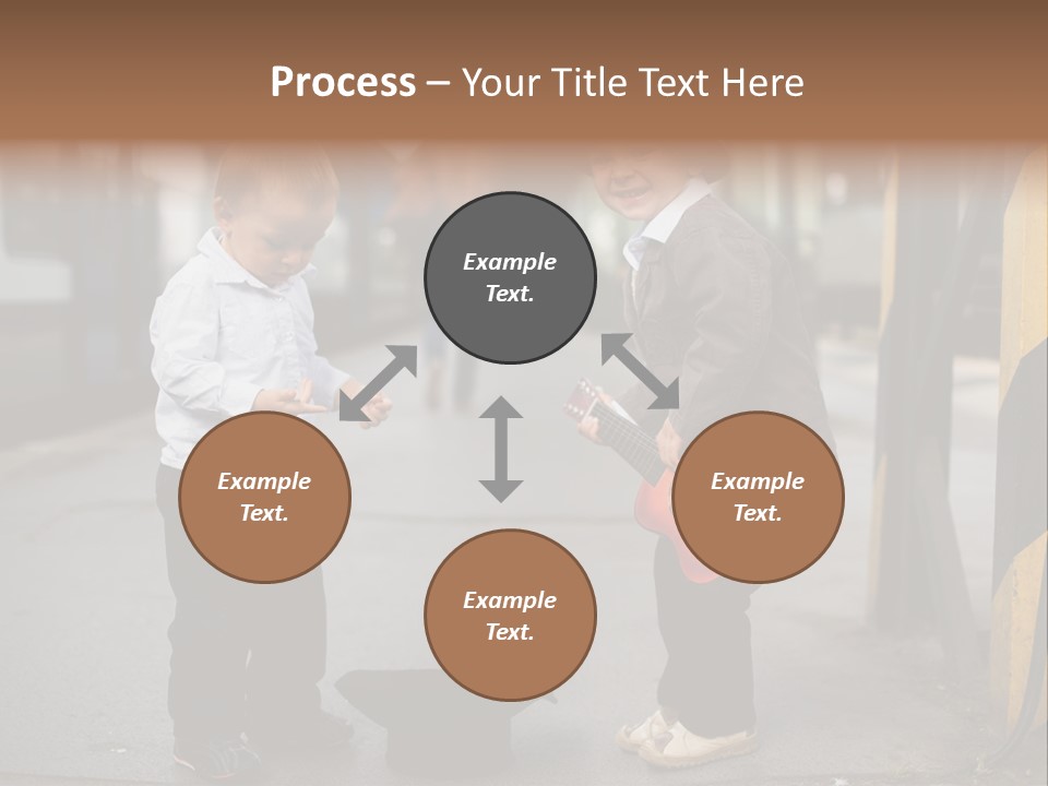 Two Young Boys Standing Next To Each Other Near A Train PowerPoint Template
