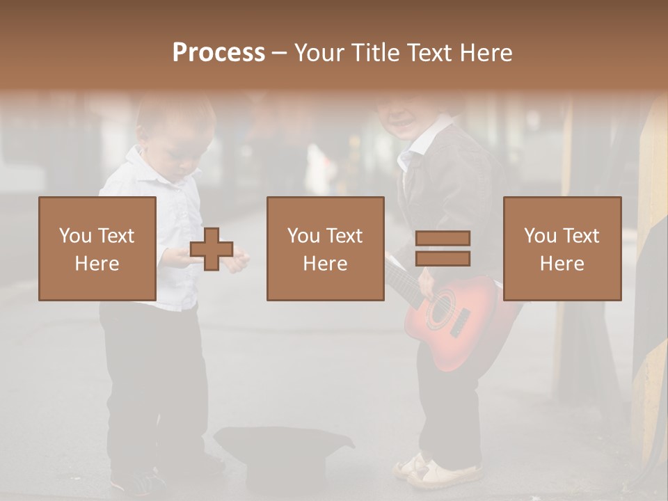 Two Young Boys Standing Next To Each Other Near A Train PowerPoint Template