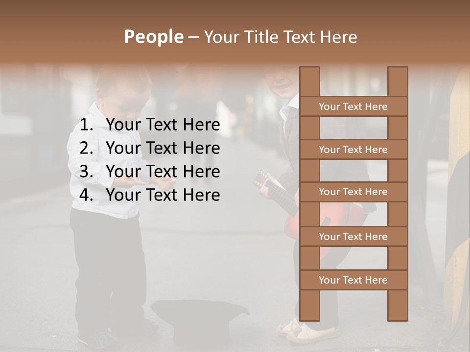 Two Young Boys Standing Next To Each Other Near A Train PowerPoint Template