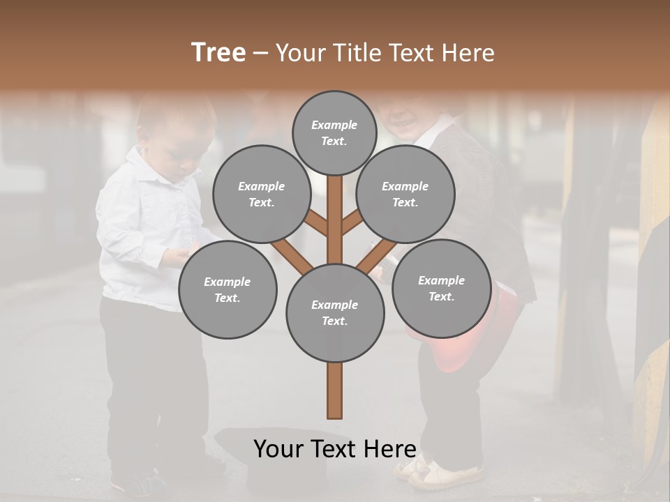 Two Young Boys Standing Next To Each Other Near A Train PowerPoint Template