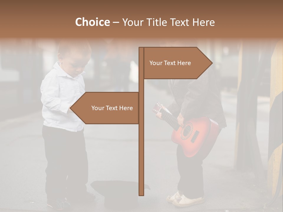 Two Young Boys Standing Next To Each Other Near A Train PowerPoint Template