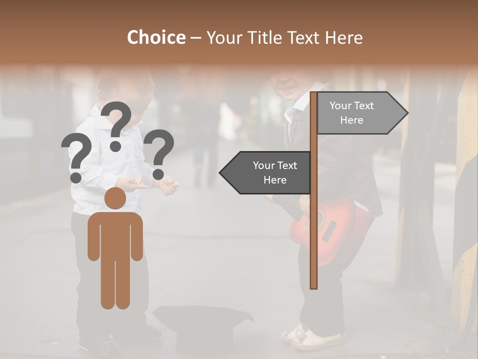 Two Young Boys Standing Next To Each Other Near A Train PowerPoint Template