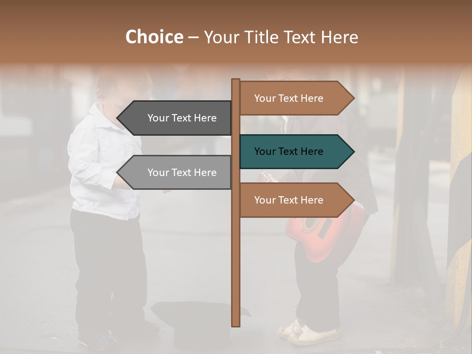 Two Young Boys Standing Next To Each Other Near A Train PowerPoint Template