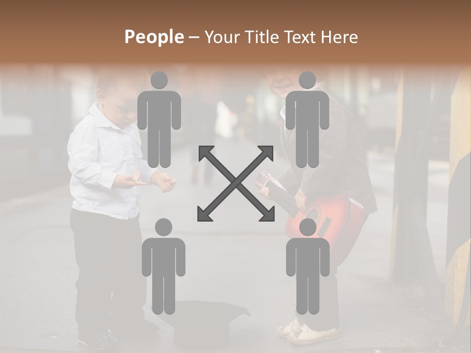 Two Young Boys Standing Next To Each Other Near A Train PowerPoint Template