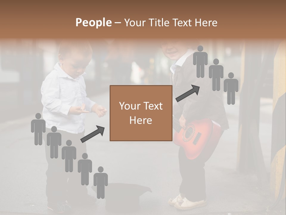 Two Young Boys Standing Next To Each Other Near A Train PowerPoint Template