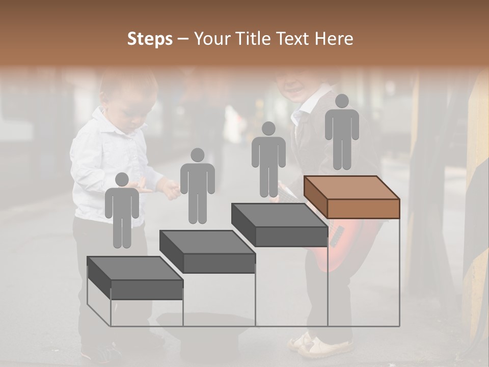 Two Young Boys Standing Next To Each Other Near A Train PowerPoint Template