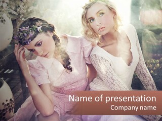 Two Beautiful Women Sitting Next To Each Other PowerPoint Template