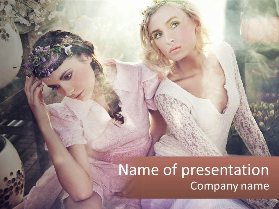 Two Beautiful Women Sitting Next To Each Other PowerPoint Template