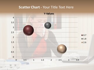 A Woman Sitting At A Desk Blowing Her Nose PowerPoint Template