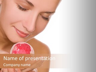 A Beautiful Woman Holding A Pink Object In Her Hands PowerPoint Template