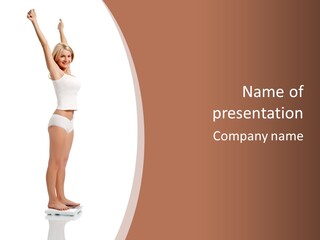 A Woman Standing On A Scale With Her Arms In The Air PowerPoint Template