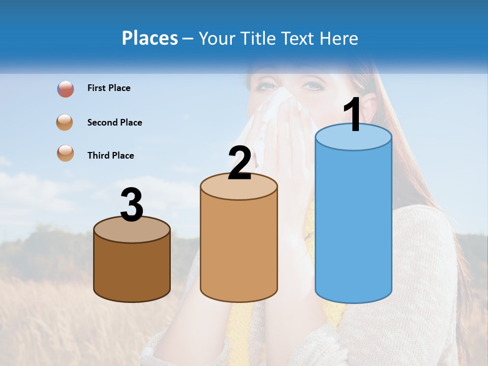 A Woman Blowing Her Nose In A Field PowerPoint Template