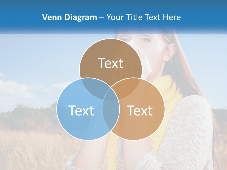 A Woman Blowing Her Nose In A Field PowerPoint Template